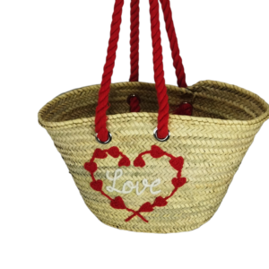 Straw basket decorated with a heart I love you