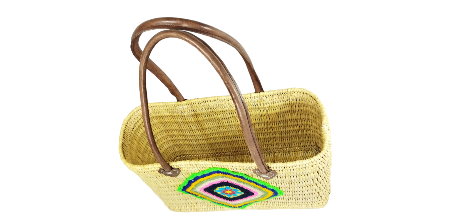 PhotoRoom-20240124_122451_5.png Straw basket decorated with a piece of colorful cotton - Image 2