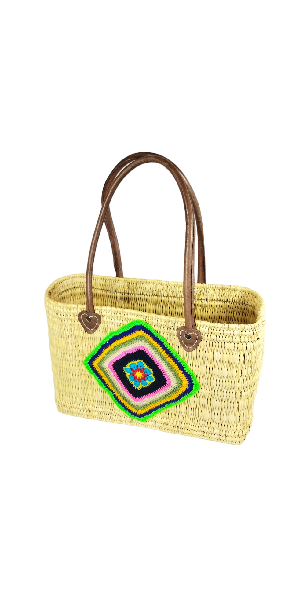 PhotoRoom-20240124_122452_7.png Straw basket decorated with a piece of colorful cotton